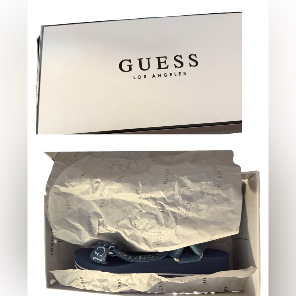 NEW GUESS Women's Avin3 Wedge Open Toe/Open Back Sandal Blue Size 6M - Picture 9 of 11